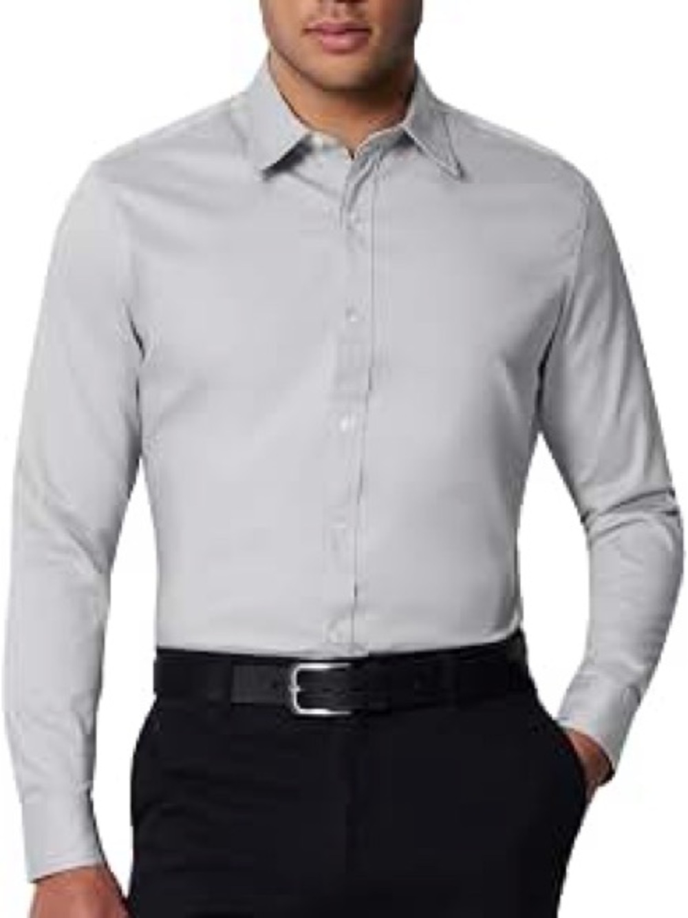 Stafford | Men's Gray Long-Sleeve Travel Dress Shirt